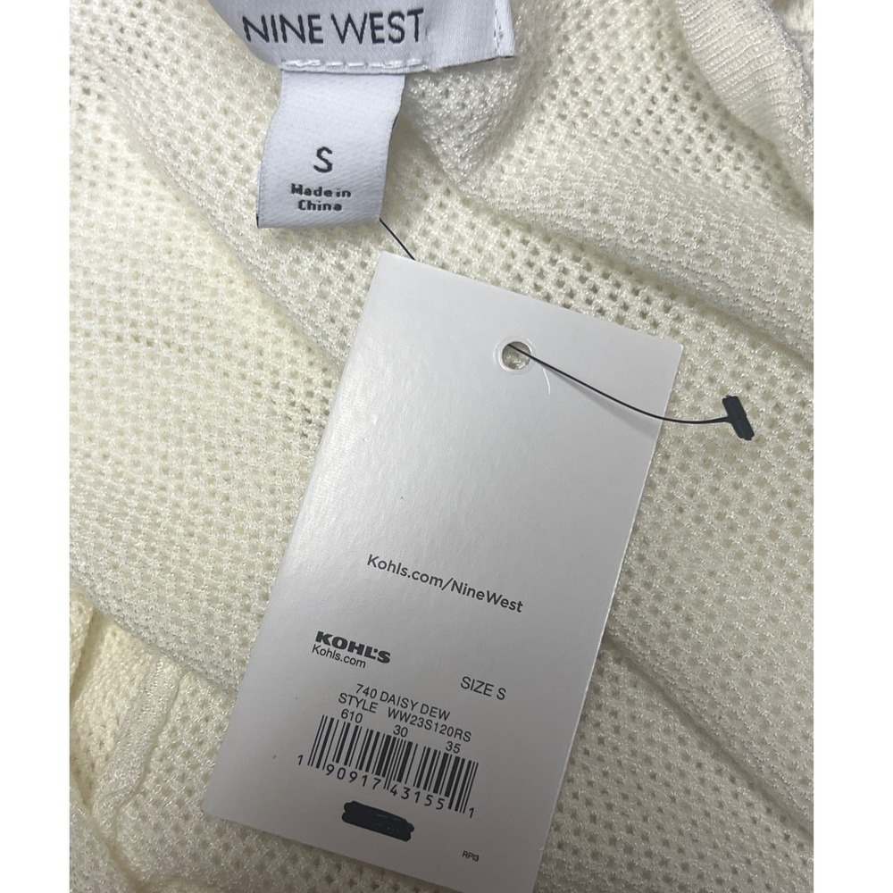 Nine West Cardigan Sweater S White Open Front Balloon Sleeve Cropped Shrug New - Picture 5 of 8
